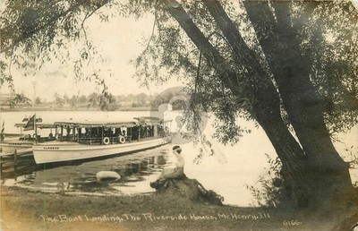 1910 IL Illinois Mc Henry Boat landing Riverside House RPPC Photo Postcard COPY
