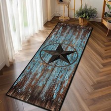 Western Runner Rug 2x6,Rustic Barn Texas Star on Old Wooden Plank,Ultra-Thin ...