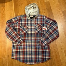 Wrangler Authentics Shirt Jacket Hoodie M Red Blue Plaid Flannel Quilted NWT