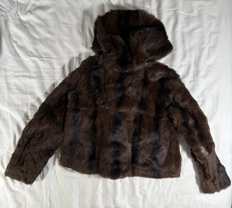 Authentic Vintage Sandro real Rabbit Fur Coat with Hood - Bild 1 von 4