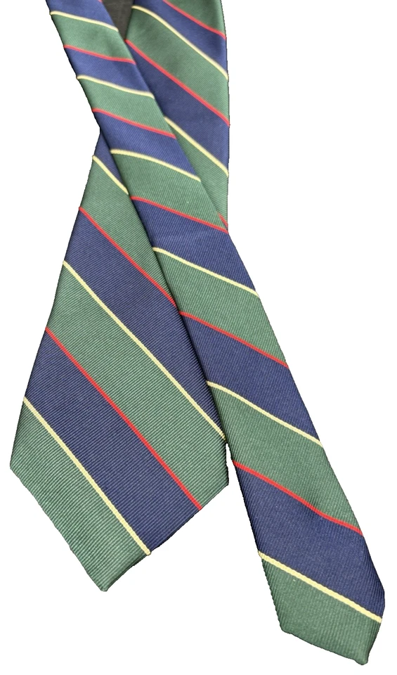 Corbata Brooks Brothers REPP para hombre mezcla de seda verde rojo amarillo azul a rayas diseñador Foto 3 de 4