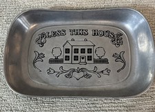 WILTON ARMETALE  "Bless This House" Tray 11&rdquo; X 7&rdquo; Metal Serve ware Oven Safe