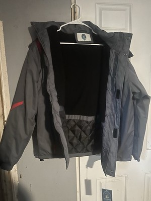Bleu Grandeur Men's Hooded Lined Parka Jacket Gray/Red Zip Snap XL