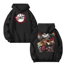 Men's Demon Slayer Anime Printed Hooded Sweatshirt - Black Causal Hoodie