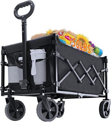 Folding Wagon Cart Collapsible Trolley 70L Heavy Duty Garden Camping Beach