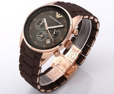 EMPORIO ARMANI HERREN UHR AR5890 KAUTSCHUK BRAUNES ARMBAND BRAUNES ZIFFERBLATT ORIGINAL NEU