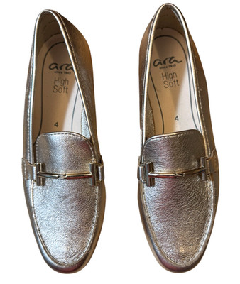 Ara Kent Metallic Gold Leather Ladies Loafers Size 4 NEW