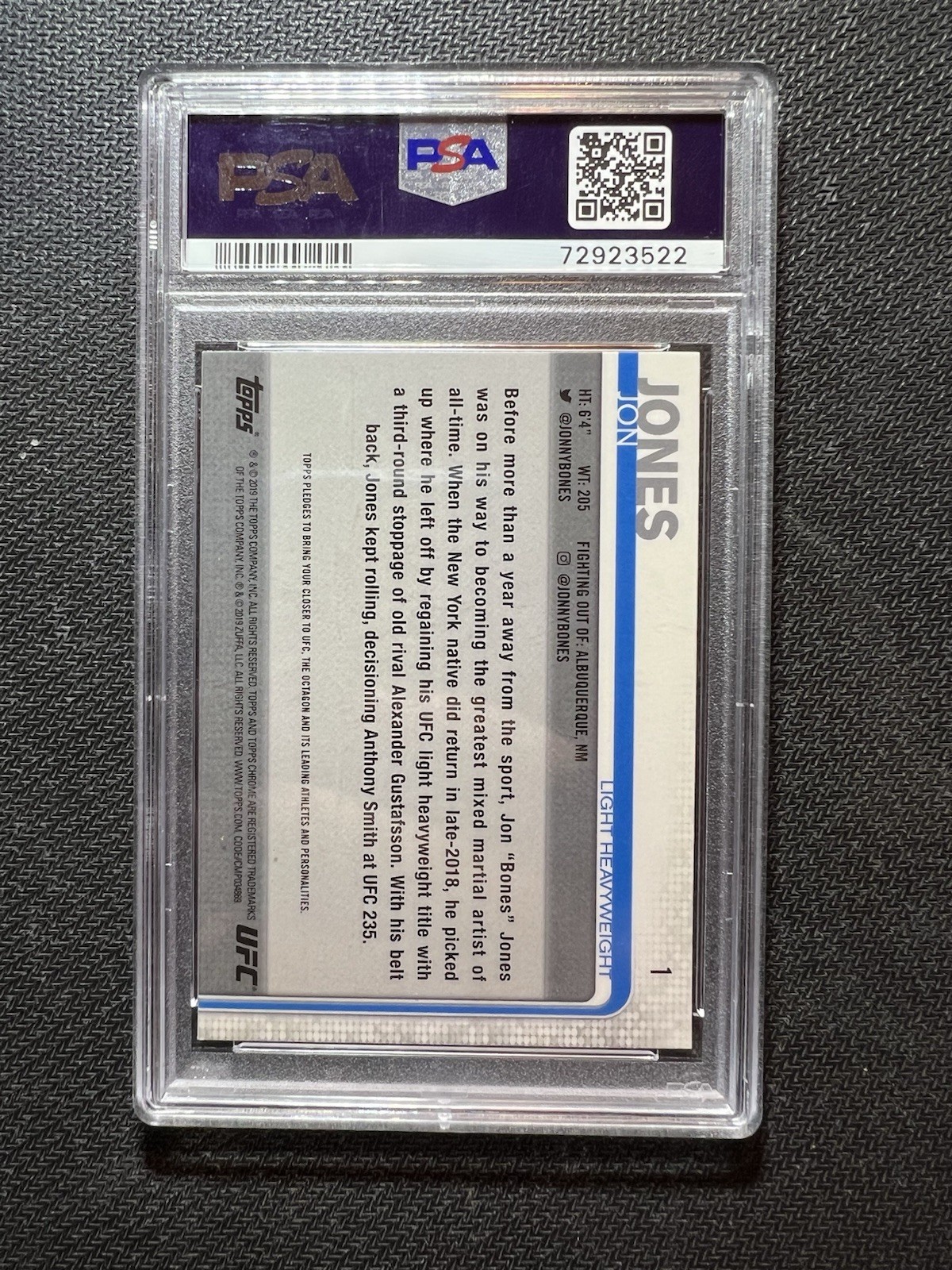 Topps 2019 UFC Chrome Jon Jones #1 Vertical PSA 10 Graded Base Set Card view 7