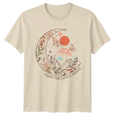 Enjoy The Little Things Moon Butterfly Boho Celestial Graphic T-Shirt