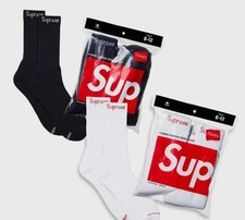 Supreme Hanes Socks Size 6-12 - White,Black 4PK  Fast Shipping  New In Bag