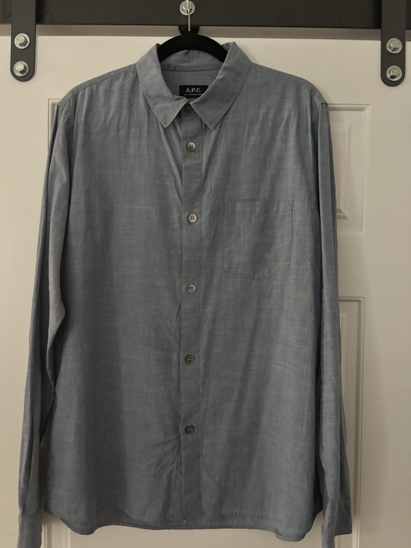 APC Men's Chambray J Shirt Denim Blue Long Sleeve Sz XL 100% Cotton EUC Crew