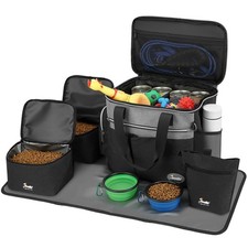 Dog Travel Bag for Pet Kit for Supplies with 2 Food Storage Containers 2 Coll...
