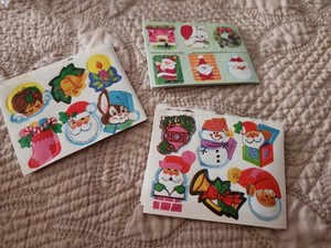 Christmas Gummed Lick N Stick Stickers Seals   Snowman Santa Bunny  32 + Pages