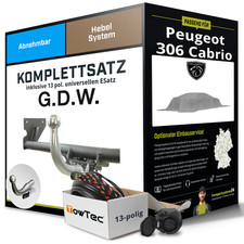 Für PEUGEOT 306 Cabrio Typ 7D Anhängerkupplung abnehmbar +eSatz 13pol uni. 94-