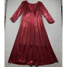 Torrid Maxi Dress Women 0 Large Red Metallic Pleated Shimmer V-Neck Festive