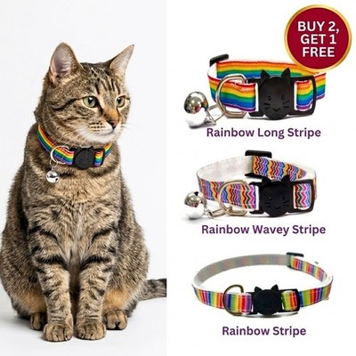 Katzenhalsbänder mit Glocke - Regenbogenmuster | Sicherer Schnellverschluss Abreißschnalle