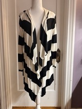 LYN Wide Black And White Striped Open Front Hooded Cardigan Size Medium