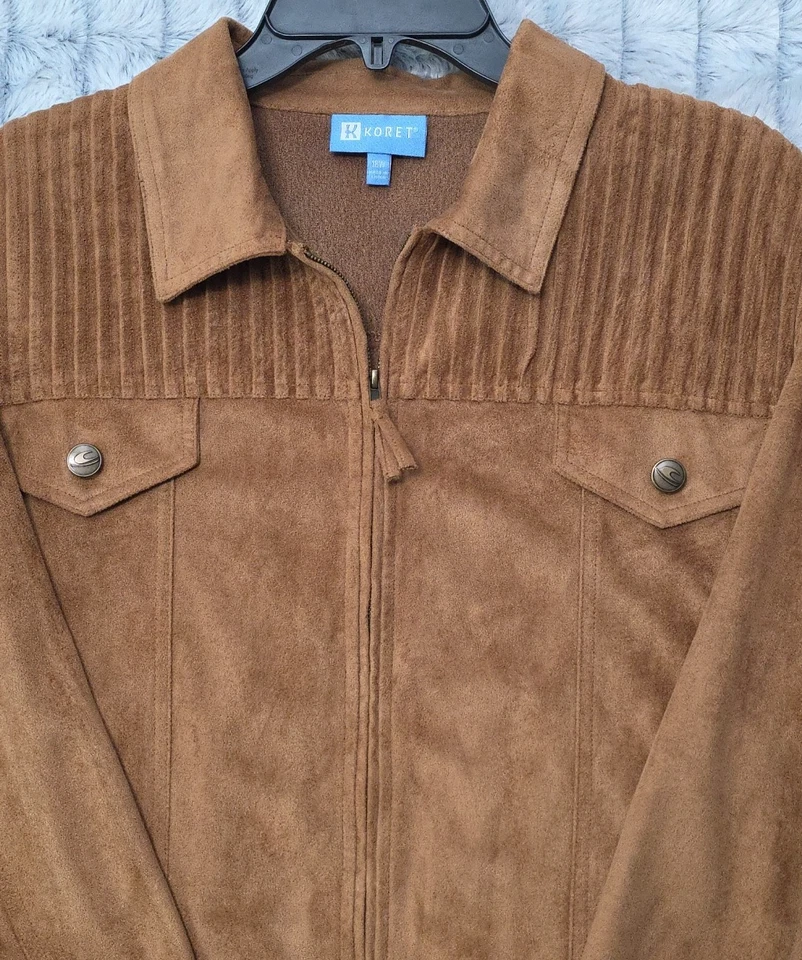 Chaqueta Koret Vintage Imitación Gamuza Marrón Para Mujer 18W Cremallera Completa Ambiente Retro Foto 2 de 4