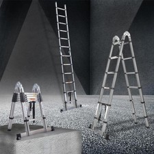 3.8M Telescopic Ladder A Frame Stainless Steel 150kg with Stabilizer Home Tool