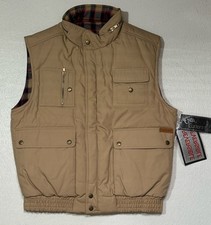 Vintage Current Seen Size Medium Tan Reversible Plaid Flannel Hooded Vest NWT