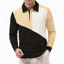 Men's Casual Polo Shirts Classic Button Basic Long Sleeve Shirt Solid Color Tops