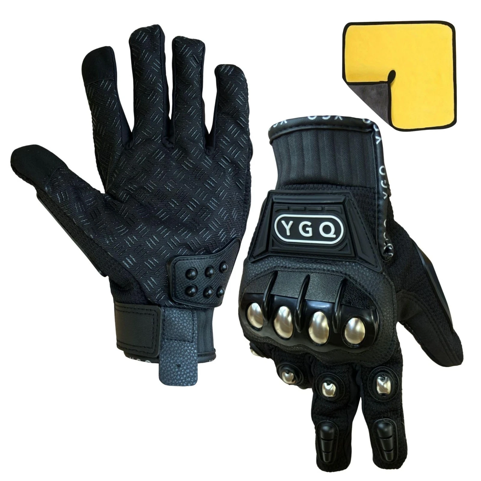 YGQ Motorcycle Steel Knuckle Gloves for Men, Motorbike Armoured L, Black