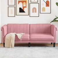 Sofa 2-Sitzer Samt Rosa Mit Kissen Modernes Design