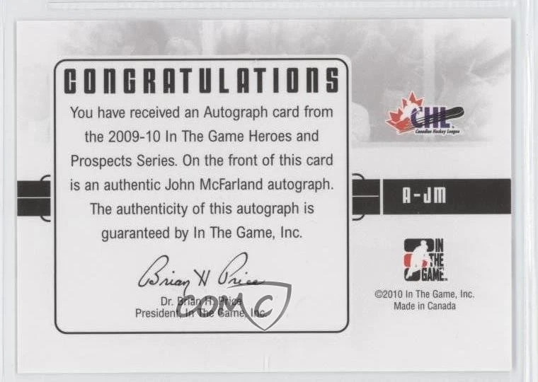 2009-10 ITG Heroes and Prospects Auto John McFarland #A-JM Auto - Image 2 of 2