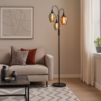 Stehlampe Stehleuchte Beistelllampe Wohnzimmerlampe Glas 3 Flammig Kupfer 165Cm