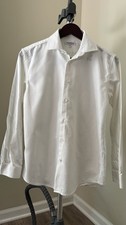Isaac Mizrahi Men's White Solid Long Sleeve Collared Dress Shirt Size 16