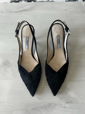 EUC Prada Suede Sling back Pumps Black Size EU 36