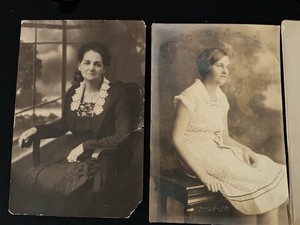 2 Black & White Studio Portrait of Young Women Circa 1900's