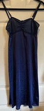Vintage Vanity Fair Dark Blue Slip Dress Size 32L Lace Trim Nightwear Adjustable