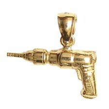 New 14k Yellow Gold 3-D Power Drill Pendant