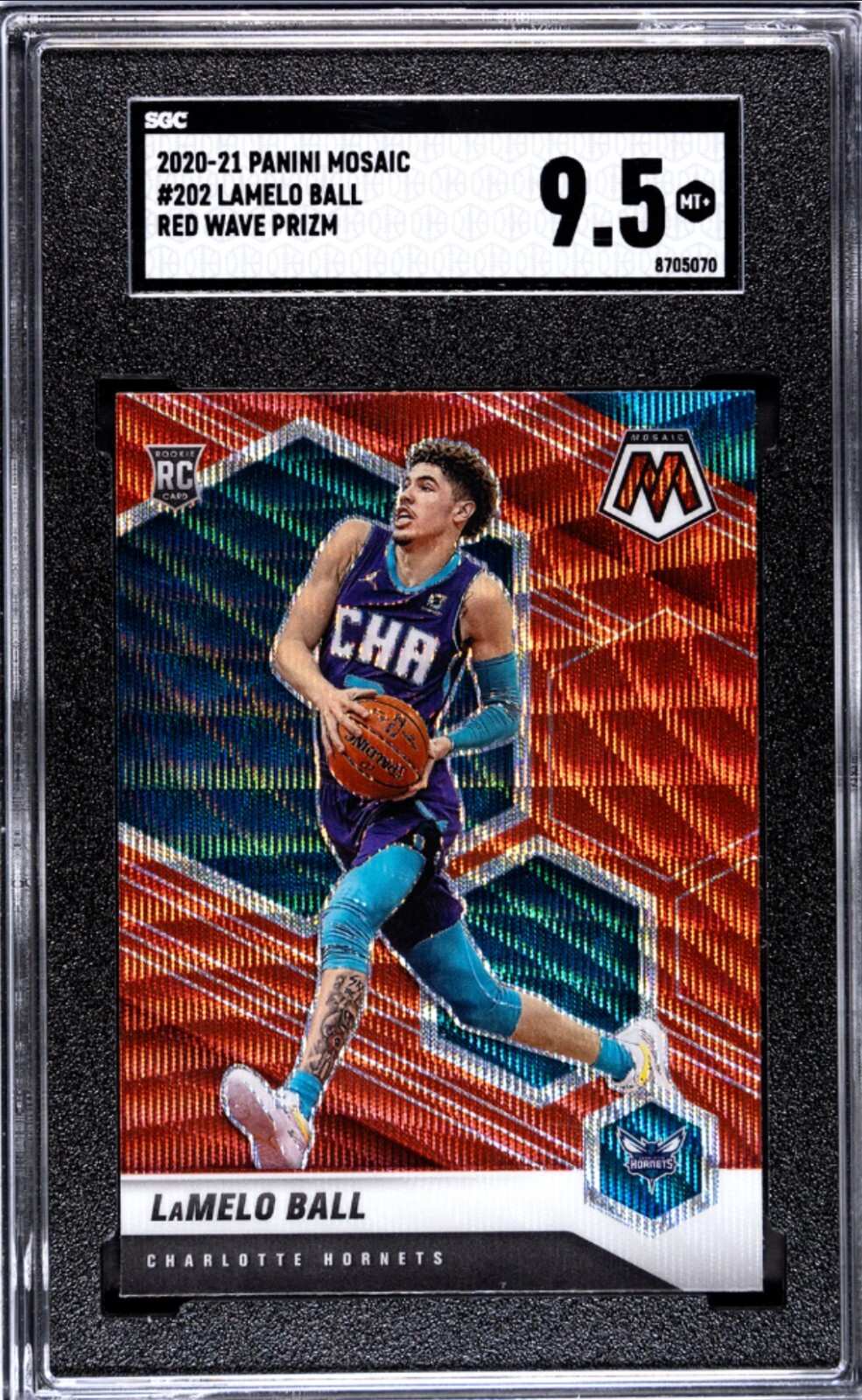 2020-21 Panini Mosaic Red Wave Prizm #202 LaMelo Ball (RC) SGC 9.5 MINT +