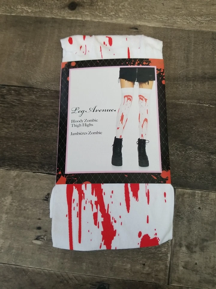 Bloody Zombie Thigh Highs Nylon Schoolgirl Cosplay Pride Rave Sexy Leg Ave - Image 2 of 4