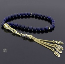 Gold Plated Silver Tassel Faceted Lapis Stones Islamic 33 Prayer Beads Tasbeeh