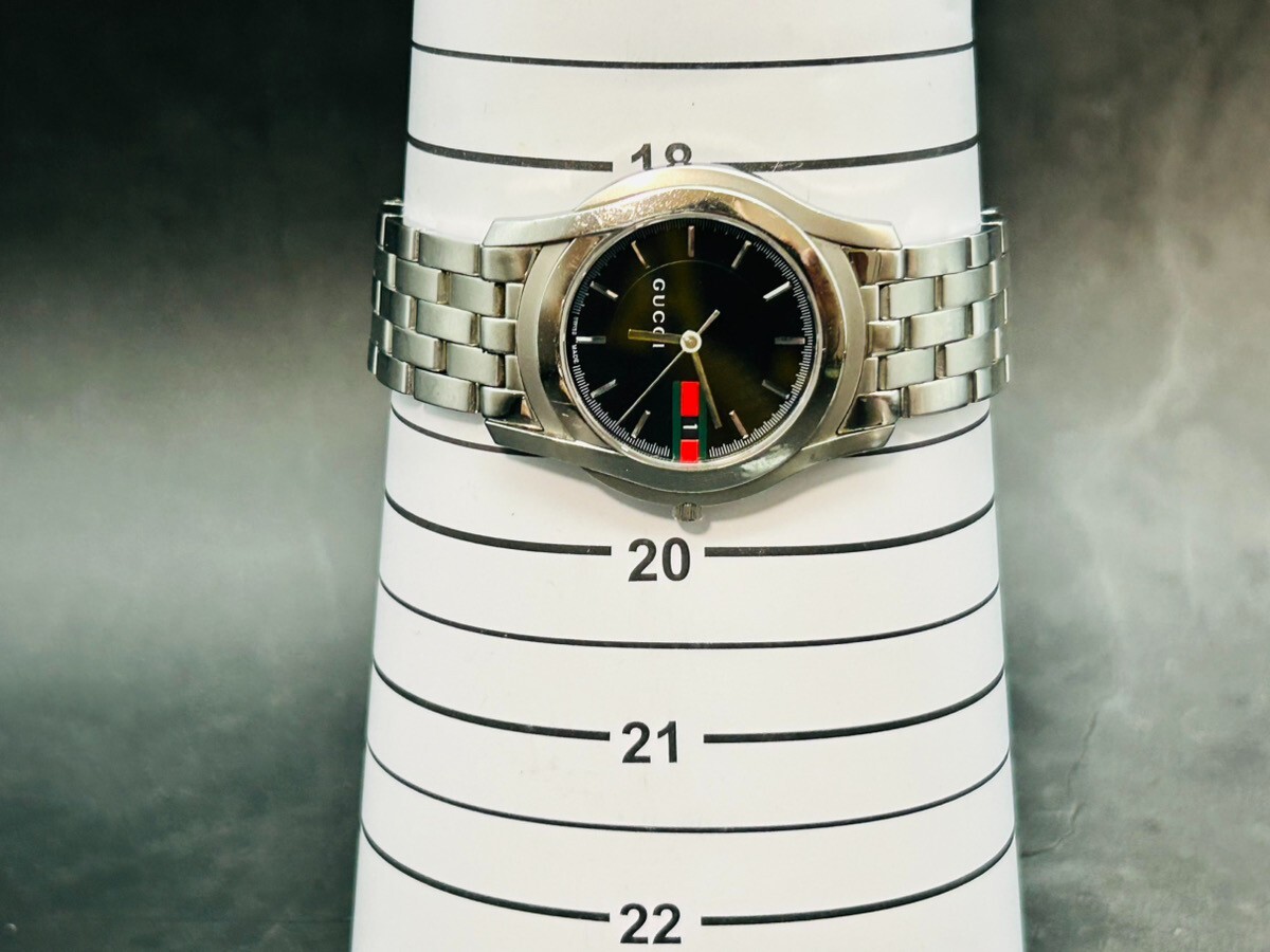Exc+5] 1 DAY SHIP Gucci 5500M Black Dial SS Quartz Date