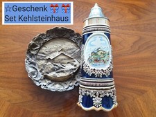 Kehlsteinhaus gr. Bierkrug mit Zinndeckel & Spieluhr + Wandteller NEU !