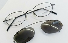 VINTAGE CALVIN KLEIN Eyeglasses CK517 090 Sun Clip On 48-20 Black Titanium JAPAN