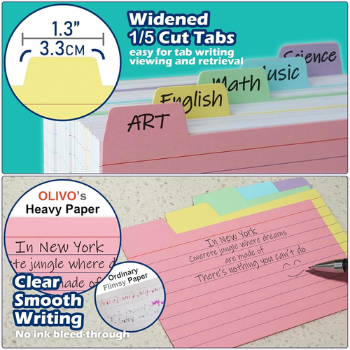 3X5 Index Card Holder Box with 100 Cards Dividers Tabs 3"X 5", Teal - Picture 6 of 12