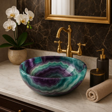 Fregadero de piedra de ágata de fluorita de piedra natural lavabo de baño único