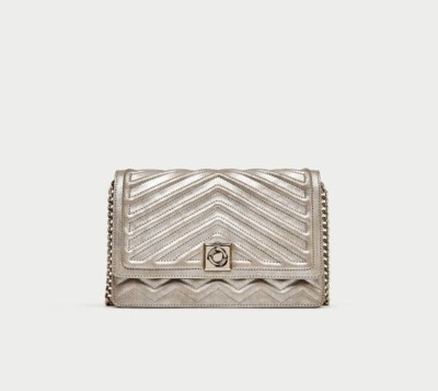 NWT Zara 100% Natural Leather Crossbody Bag, Silver Beige Suede 8340/204