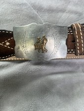 Vintage Brown Leather Belt 40 Hand finished Split Cowhide Dancing Belt Buckle