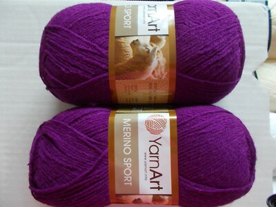 YarnArt Merino Sport wool blend yarn, Violet, lot of 2, (437 yds each)
