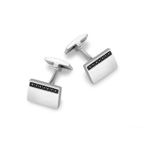 Hoxton Mens Sterling Silver Black Sapphire Set Cufflinks - Picture 1 of 4