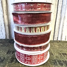 6 PC Set Celebrate It Christmas Ribbon Red Gold Holiday Metallic Shimmer NEW