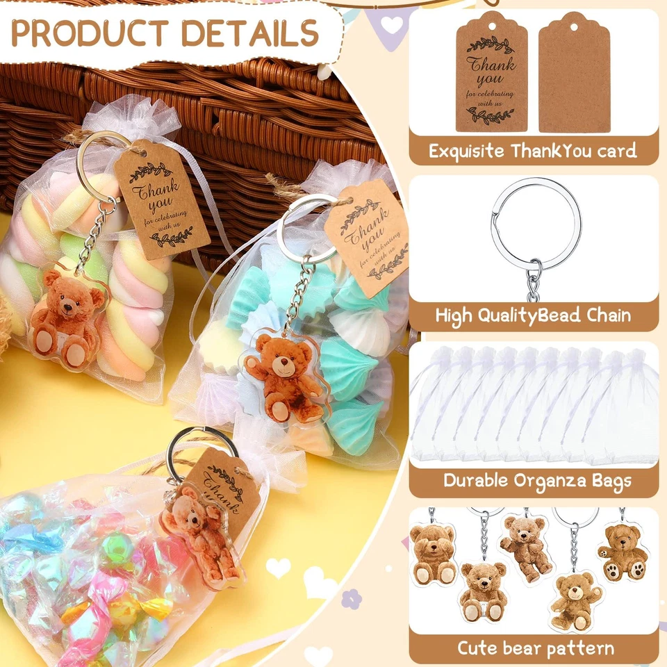 150 Piezas Estilo Oso Baby Shower Favores Fiesta Favores 50 Lindo Llavero Con 50 Orga Foto 4 de 4