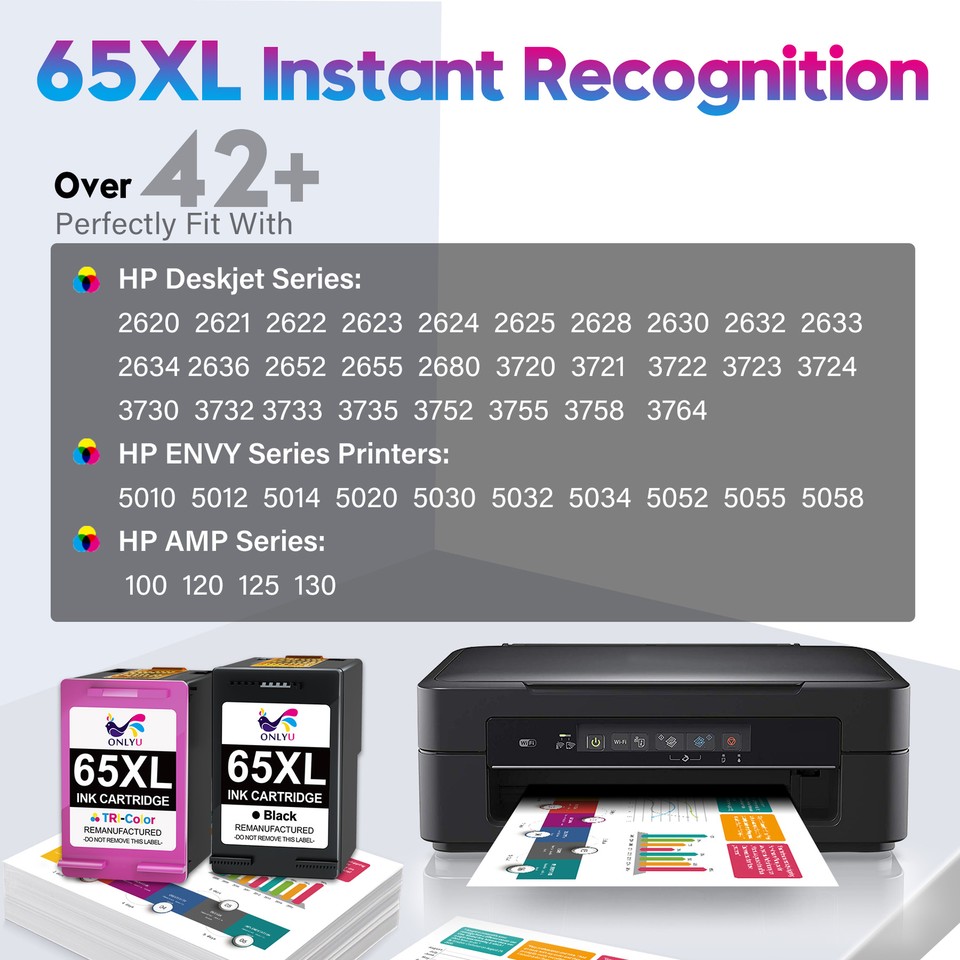 Printer Ink for HP 65 65XL DeskJet 2600 2622 2652 ENVY 5010 5012 5014 ...