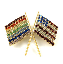 Rainbow Girls  American Flags Pin  Goldtone  1 5/8"  New Old Stock  VG
